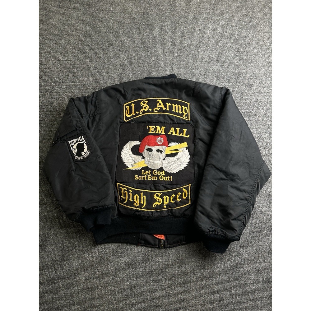 Men's MA-1 U.S. Army Flight Bomber Jacket Military Patches, Size XL